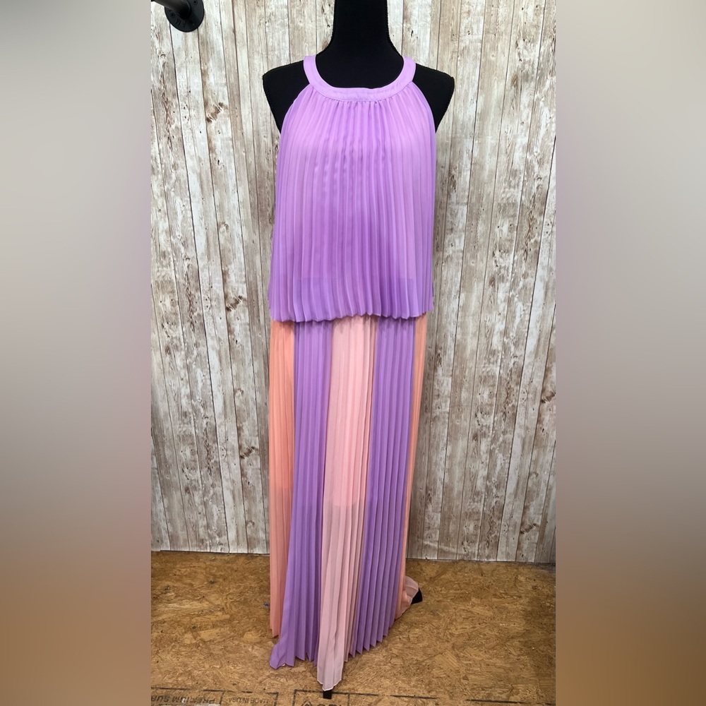 Cato Purple and Orange Pleated Maxi Skirt for Night Out
